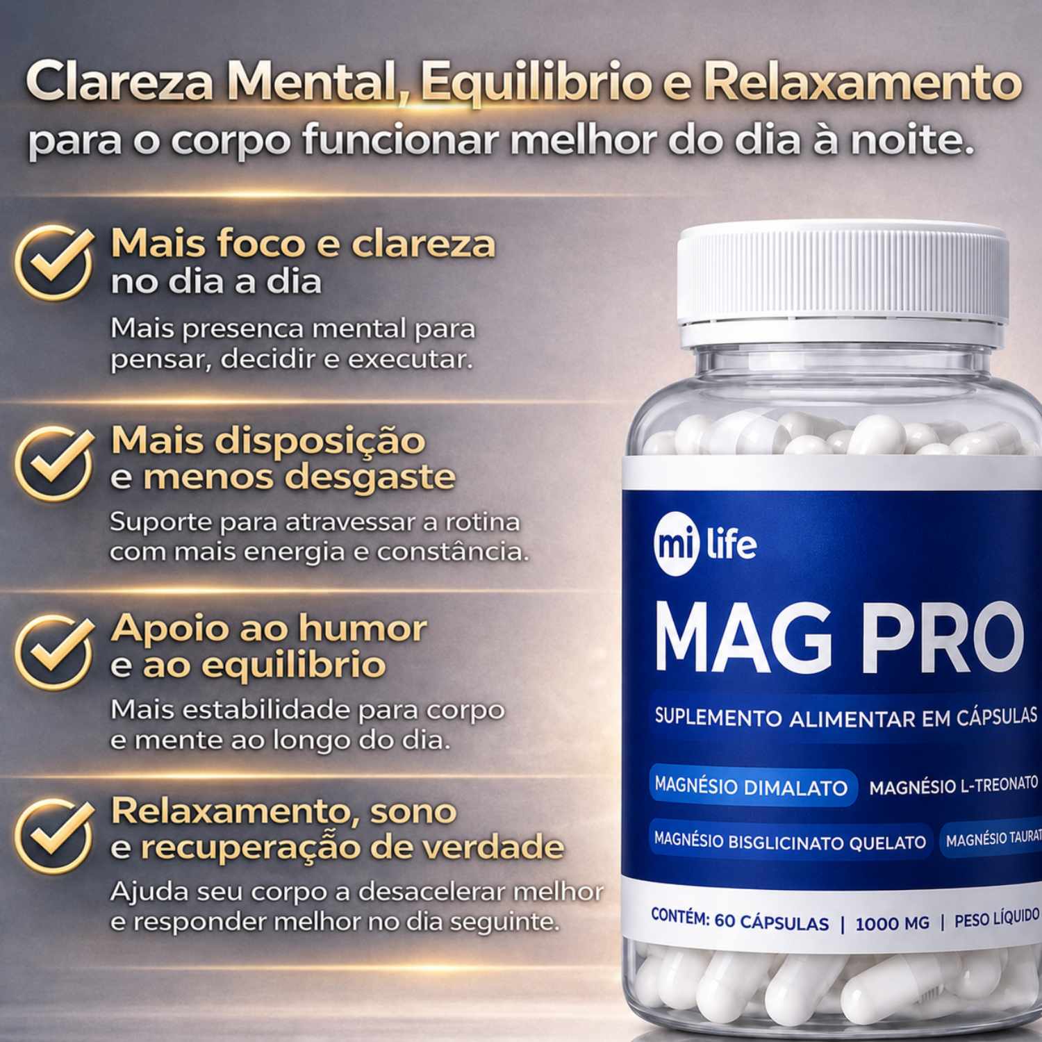 Mag Pro - 4 Magnésios L-Treonina, Quelato, Dimalato e Taurato (60 cápsulas)