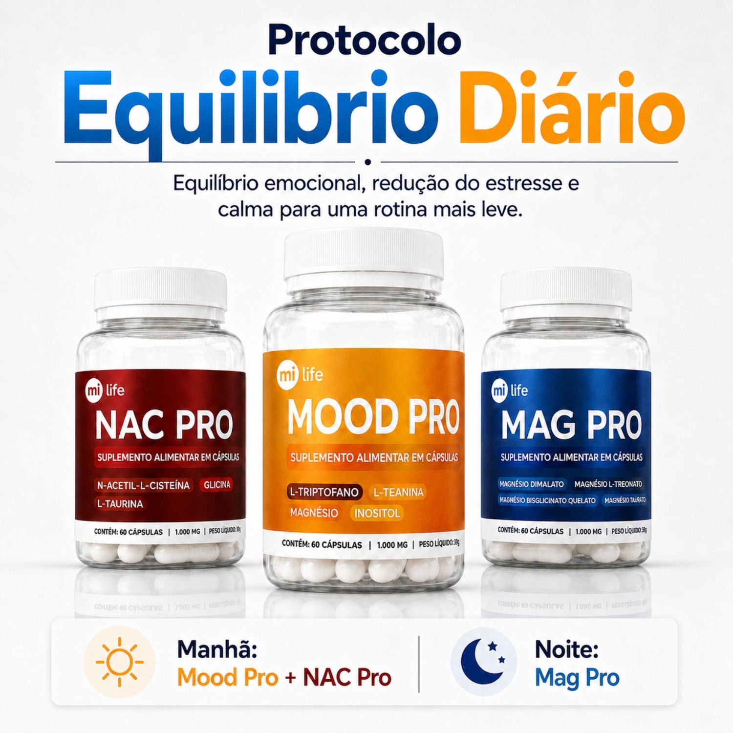 Kit Equilibrio Diário | Mood Pro + NAC Pro + Mag Pro 60 caps