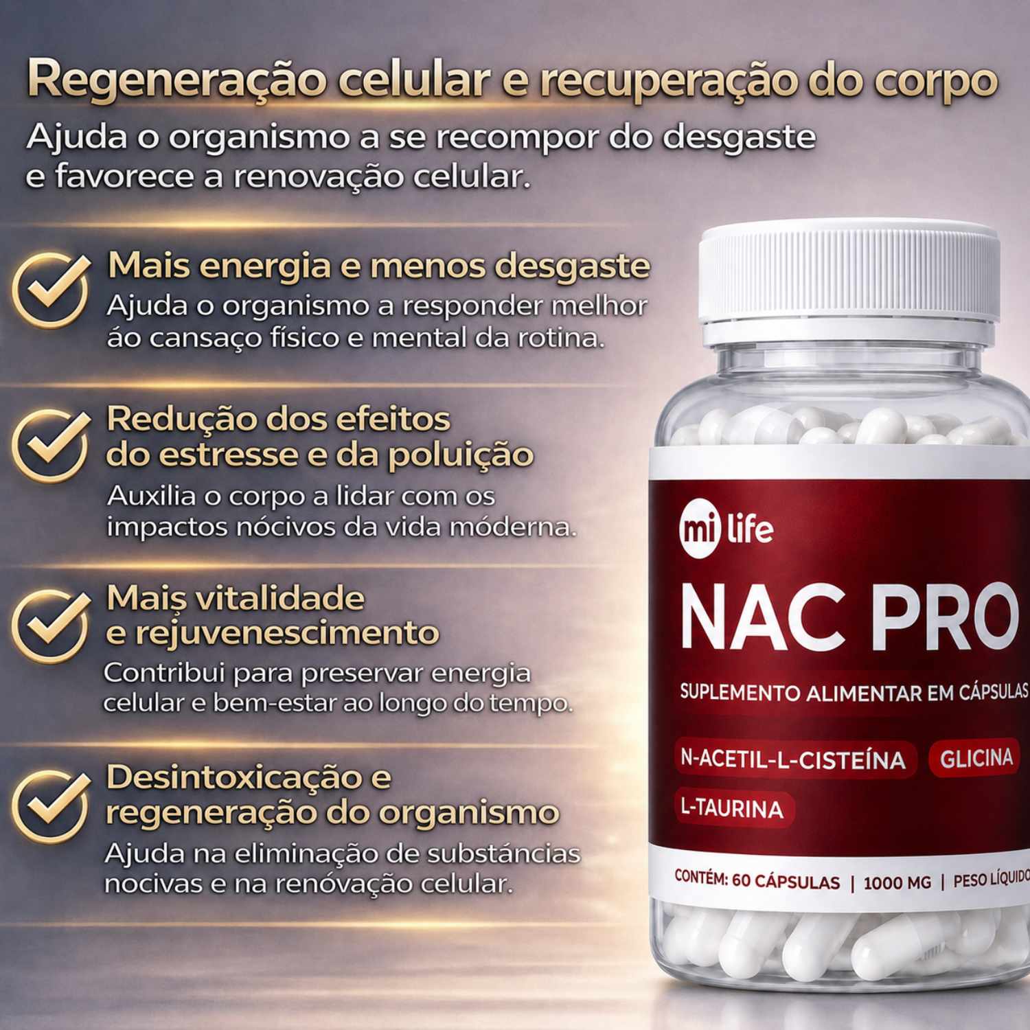 Nac Pro - Nac + Glicina e Taurina (60 Capsulas)