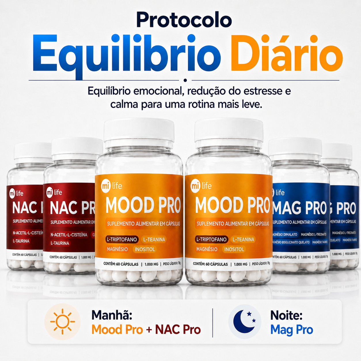 Kit Equilibrio Diário | Mood Pro + NAC Pro + Mag Pro 60 caps