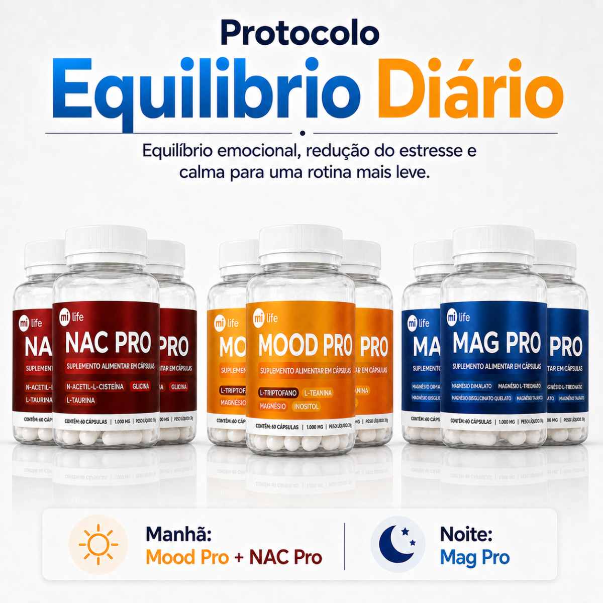 Kit Equilibrio Diário | Mood Pro + NAC Pro + Mag Pro 60 caps